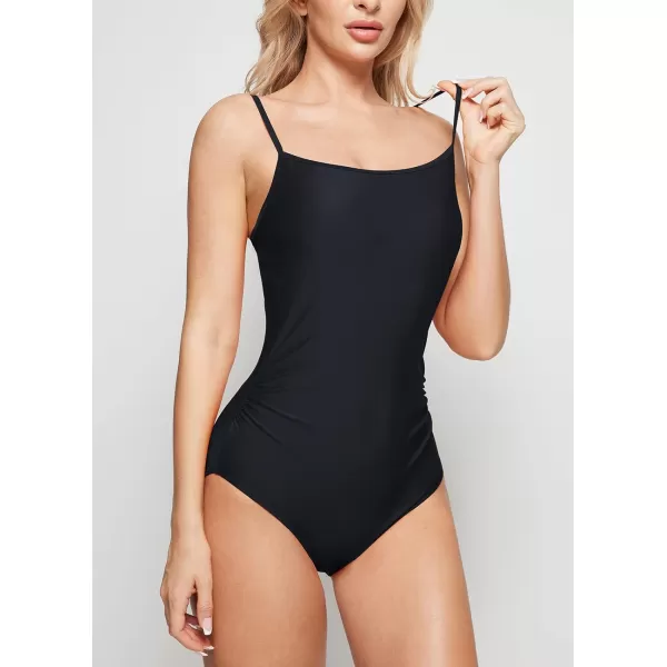 BALEAF Womens Square Neck Ruched One Piece Swimsuits Tummy Control Bathing Suit Modest Full Coverage SwimwearBlack