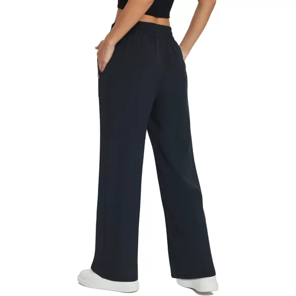 BALEAF Womens Straight Leg Sweatpants Wide Leg Athletic Sweat Pants Casual Workout Open Bottom with Pockets UPF50Black
