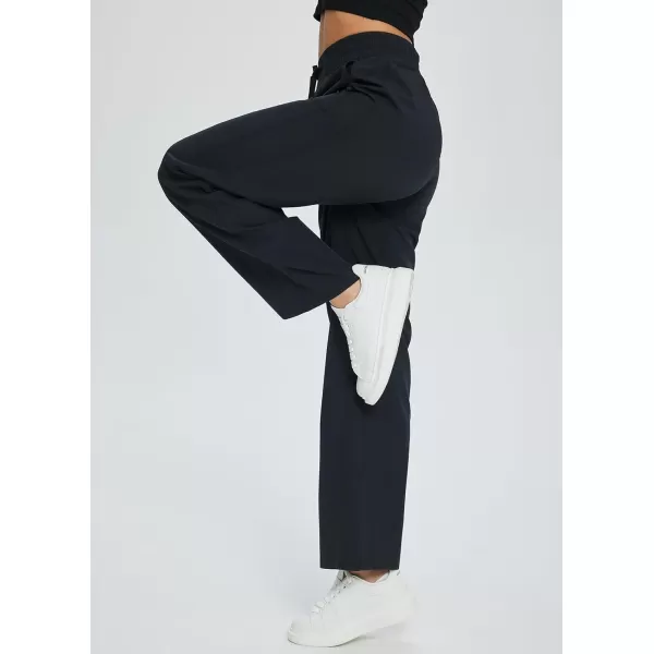 BALEAF Womens Straight Leg Sweatpants Wide Leg Athletic Sweat Pants Casual Workout Open Bottom with Pockets UPF50Black
