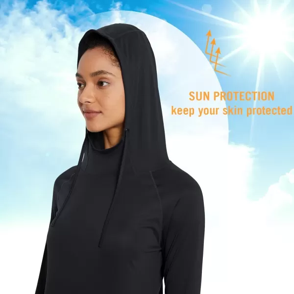 BALEAF Womens Sun Protection Hoodie Shirt UPF 50 Long Sleeve UV SPF TShirts Rash Guard Hiking Running Quick DryBlack