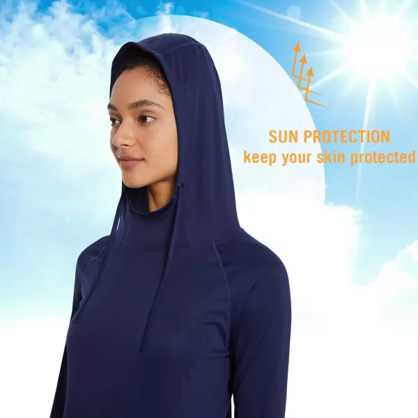 BALEAF Womens Sun Protection Hoodie Shirt UPF 50 Long Sleeve UV SPF TShirts Rash Guard Hiking Running Quick DryNavy Blue