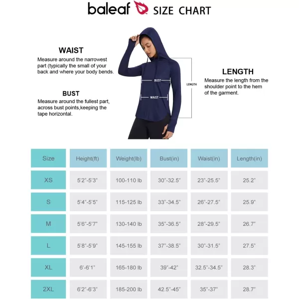 BALEAF Womens Sun Protection Hoodie Shirt UPF 50 Long Sleeve UV SPF TShirts Rash Guard Hiking Running Quick DryNavy Blue