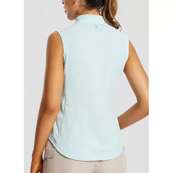 BALEAF Womens Sun Protection Shirts Sleeveless UPF 50 UV SPF Hiking Shirt Button Down Quick DryGreen