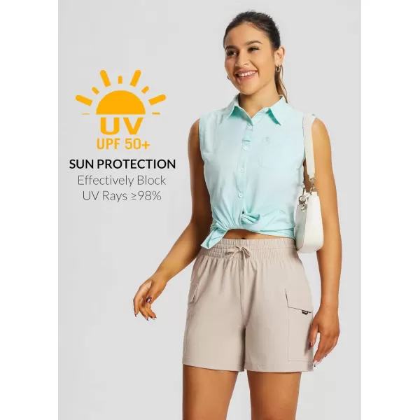 BALEAF Womens Sun Protection Shirts Sleeveless UPF 50 UV SPF Hiking Shirt Button Down Quick DryGreen