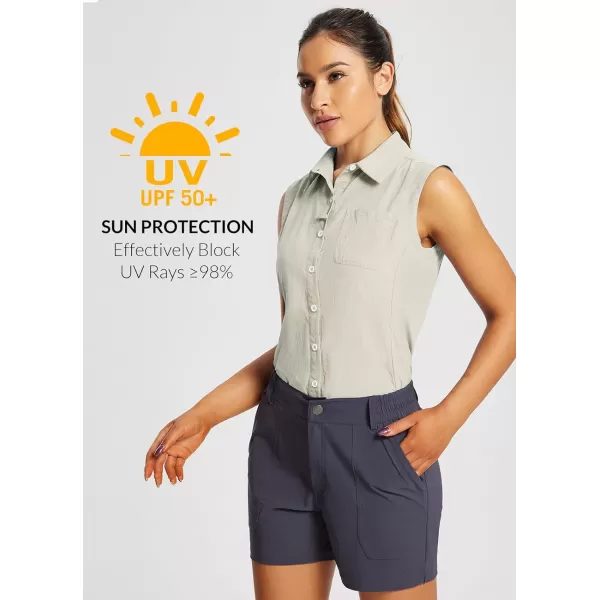 BALEAF Womens Sun Protection Shirts Sleeveless UPF 50 UV SPF Hiking Shirt Button Down Quick DryKhaki