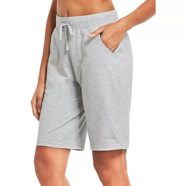 BALEAF Womens Sweat Shorts Long Cotton Bermuda Basketball Summer Casual Workout Walking Drawstring Shorts with PocketsLight Gray