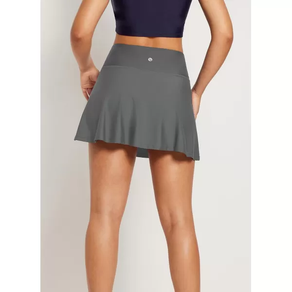 BALEAF Womens Swim Skirt Bottoms High Waisted Pleated Skorts Boxer Liner with Pockets SwimsuitsGrey