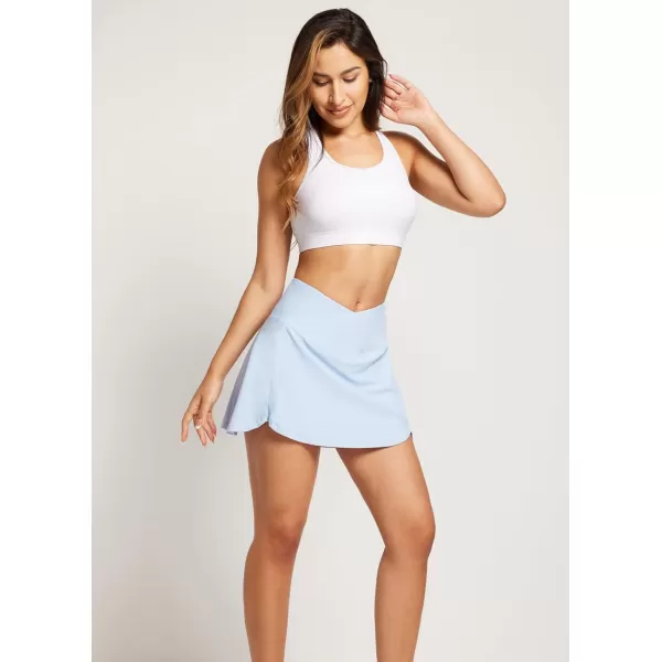 BALEAF Womens Swim Skirt Bottoms High Waisted Pleated Skorts Boxer Liner with Pockets SwimsuitsIce Blue