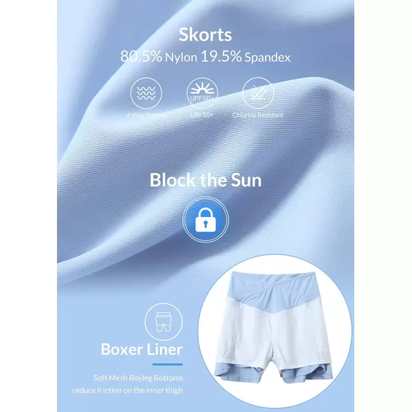 BALEAF Womens Swim Skirt Bottoms High Waisted Pleated Skorts Boxer Liner with Pockets SwimsuitsIce Blue