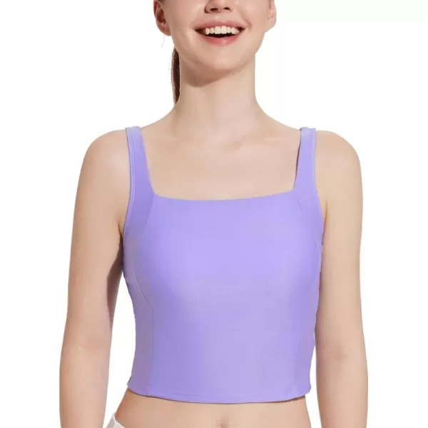 BALEAF Womens Swim Top Modest Square Neck Tankini Tops Cropped Bathing Suit Builtin Bra Push Up Swimsuits Under Rash GuardPurple