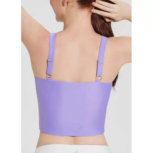 BALEAF Womens Swim Top Modest Square Neck Tankini Tops Cropped Bathing Suit Builtin Bra Push Up Swimsuits Under Rash GuardPurple