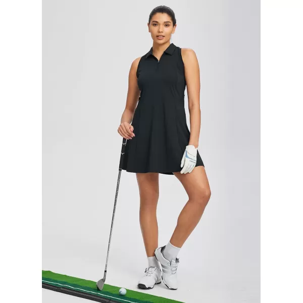 BALEAF Womens Tennis Athletic Dress Golf Dresses for Women with Shorts Sleeveless 4 Pockets Active WorkoutPolo Collarblack