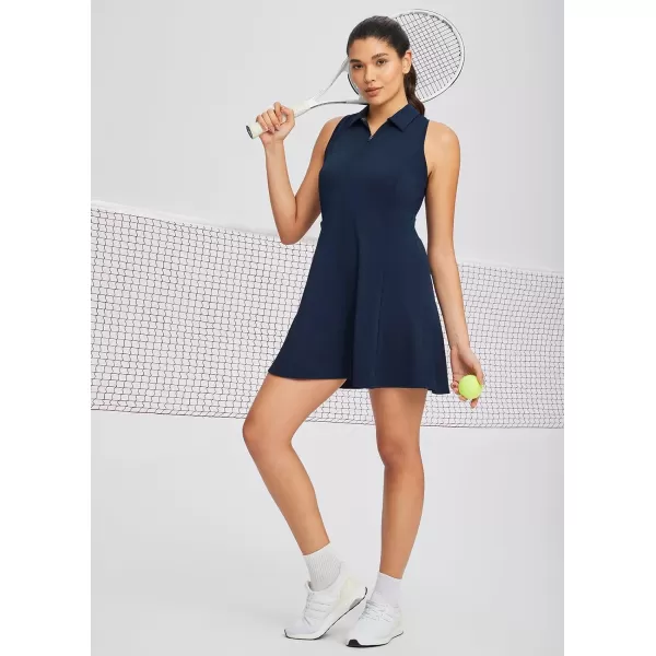 BALEAF Womens Tennis Athletic Dress Golf Dresses for Women with Shorts Sleeveless 4 Pockets Active WorkoutPolo Collarnavy