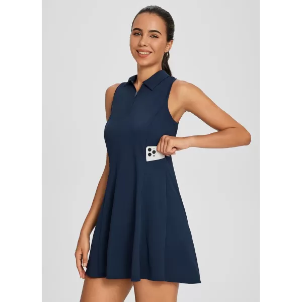 BALEAF Womens Tennis Athletic Dress Golf Dresses for Women with Shorts Sleeveless 4 Pockets Active WorkoutPolo Collarnavy