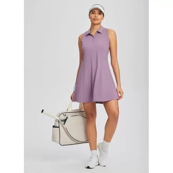 BALEAF Womens Tennis Athletic Dress Golf Dresses for Women with Shorts Sleeveless 4 Pockets Active WorkoutPolo Collarpurple