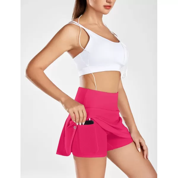 BALEAF Womens Tennis Golf Skort High Waisted Athletic Pleated Skirts 4 Pockets Running Sports Workout 13Solid Rose Red