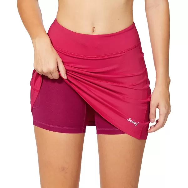 BALEAF Womens Tennis Skirt Golf Athletic with Shorts Pockets Running Workout SportsDeep Pink