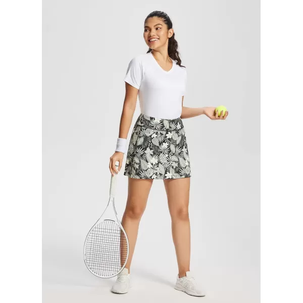 BALEAF Womens Tennis Skirt Golf Athletic with Shorts Pockets Running Workout SportsPrinted Gray Leaf