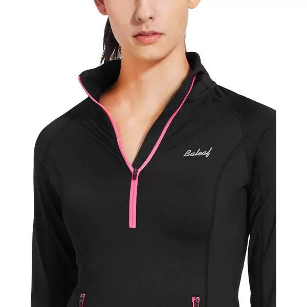 BALEAF Womens Thermal Fleece Pullover Tops Half Zip Thumbholes Winter Long Sleeve Running Jacket Cold WeatherA01black