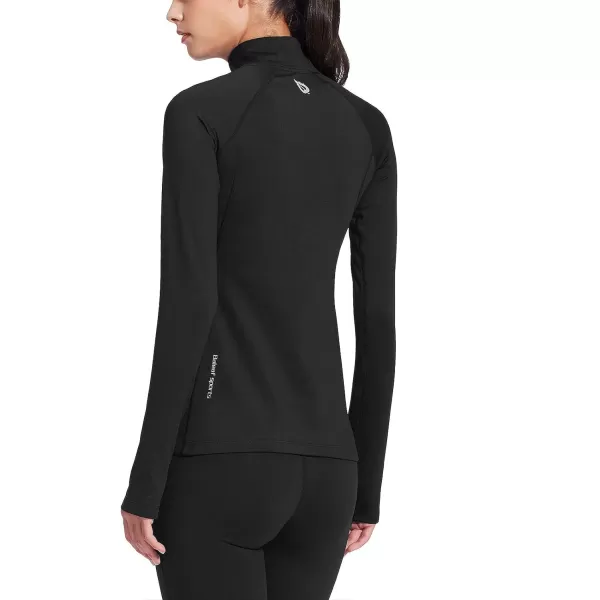 BALEAF Womens Thermal Fleece Pullover Tops Half Zip Thumbholes Winter Long Sleeve Running Jacket Cold WeatherA01black