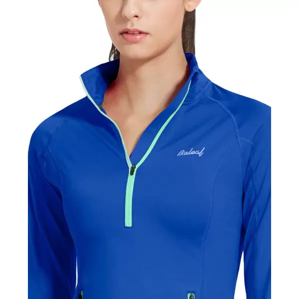 BALEAF Womens Thermal Fleece Pullover Tops Half Zip Thumbholes Winter Long Sleeve Running Jacket Cold WeatherA03blue