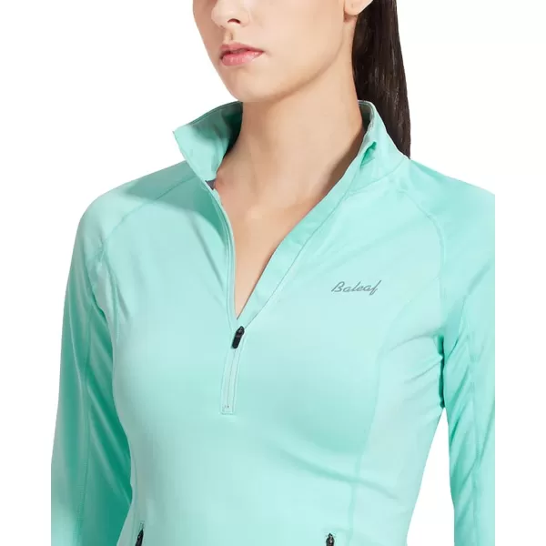 BALEAF Womens Thermal Fleece Pullover Tops Half Zip Thumbholes Winter Long Sleeve Running Jacket Cold WeatherA05aqua