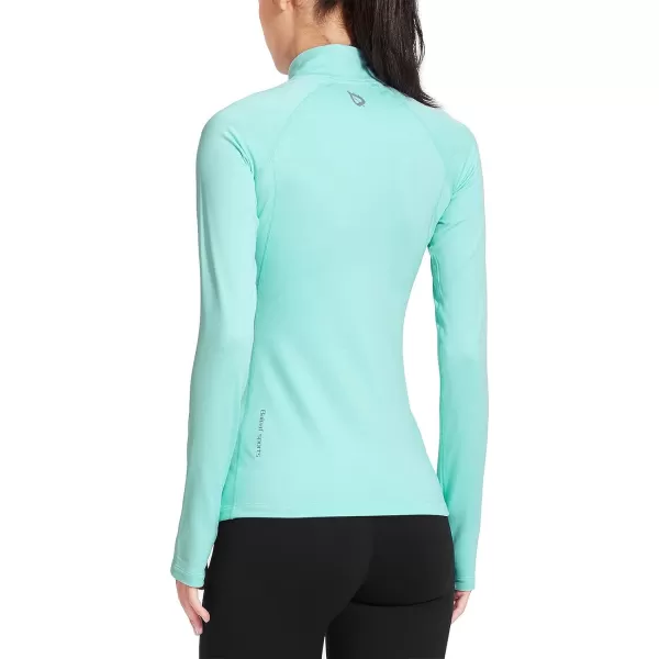 BALEAF Womens Thermal Fleece Pullover Tops Half Zip Thumbholes Winter Long Sleeve Running Jacket Cold WeatherA05aqua