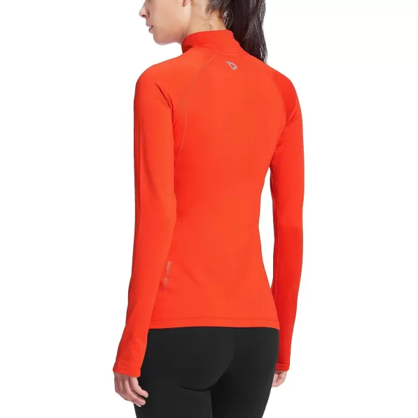 BALEAF Womens Thermal Fleece Pullover Tops Half Zip Thumbholes Winter Long Sleeve Running Jacket Cold WeatherA06coral