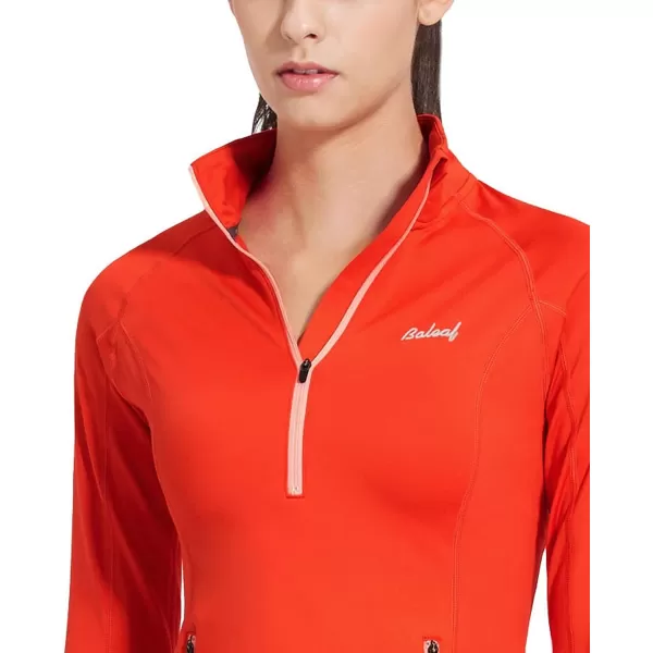 BALEAF Womens Thermal Fleece Pullover Tops Half Zip Thumbholes Winter Long Sleeve Running Jacket Cold WeatherA06coral