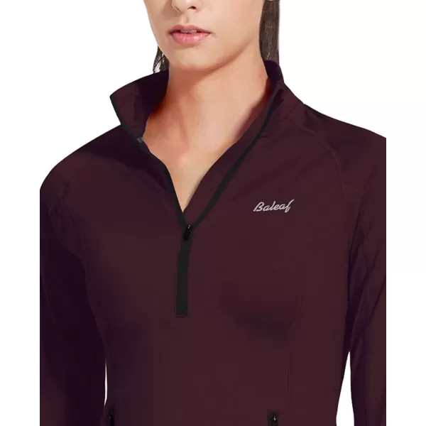 BALEAF Womens Thermal Fleece Pullover Tops Half Zip Thumbholes Winter Long Sleeve Running Jacket Cold WeatherA08wine Red