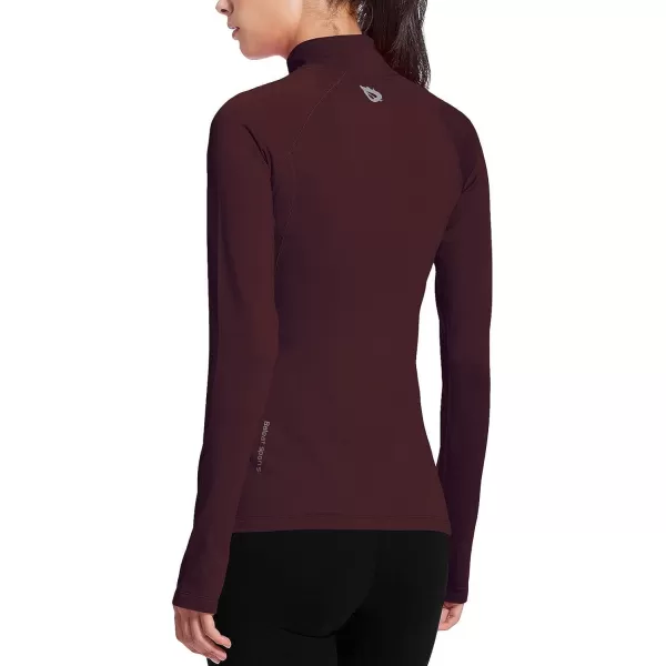 BALEAF Womens Thermal Fleece Pullover Tops Half Zip Thumbholes Winter Long Sleeve Running Jacket Cold WeatherA08wine Red