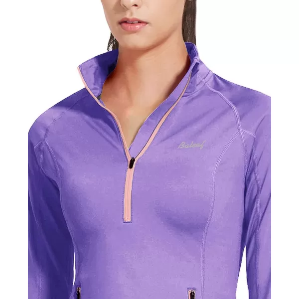 BALEAF Womens Thermal Fleece Pullover Tops Half Zip Thumbholes Winter Long Sleeve Running Jacket Cold WeatherA09purple