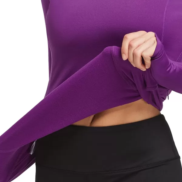 BALEAF Womens Thermal Fleece Tops Long Sleeve Running Workout Shirt Thumbholes Zipper Pocket Pullover Cold WeatherPurple