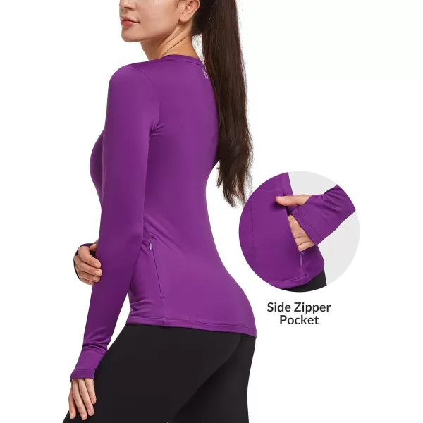 BALEAF Womens Thermal Fleece Tops Long Sleeve Running Workout Shirt Thumbholes Zipper Pocket Pullover Cold WeatherPurple