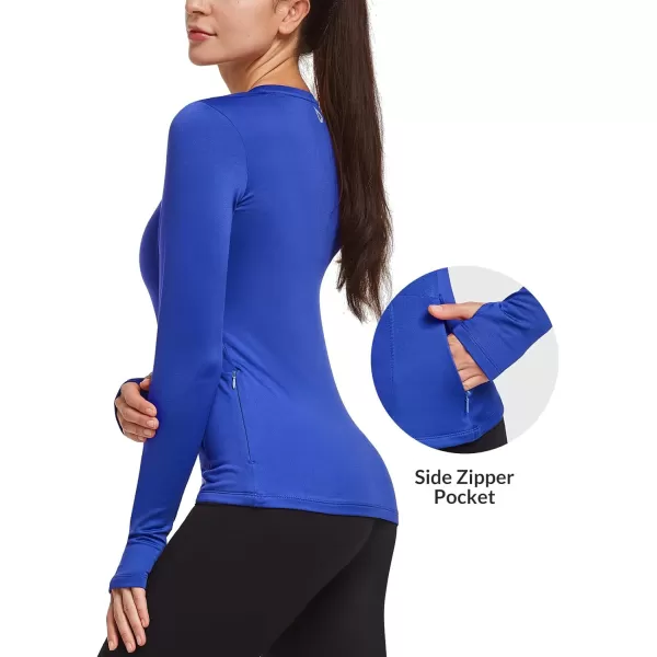 BALEAF Womens Thermal Fleece Tops Long Sleeve Running Workout Shirt Thumbholes Zipper Pocket Pullover Cold WeatherRoyal Blue