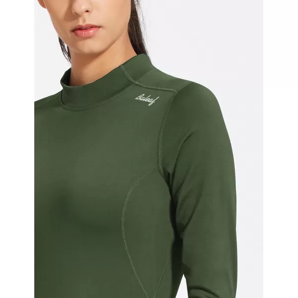 BALEAF Womens Thermal Shirts Long Sleeve Running Workout Fleece Tops Cold Weather Mock Neck Hiking WinterArmy Green