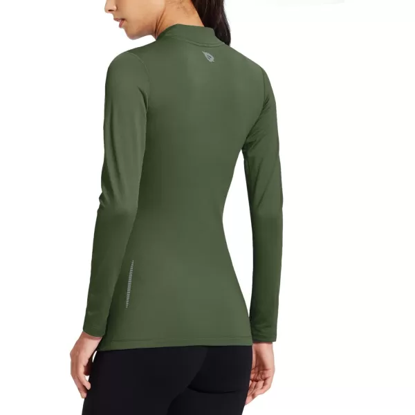 BALEAF Womens Thermal Shirts Long Sleeve Running Workout Fleece Tops Cold Weather Mock Neck Hiking WinterArmy Green