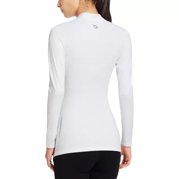 BALEAF Womens Thermal Shirts Long Sleeve Running Workout Fleece Tops Cold Weather Mock Neck Hiking WinterWhite