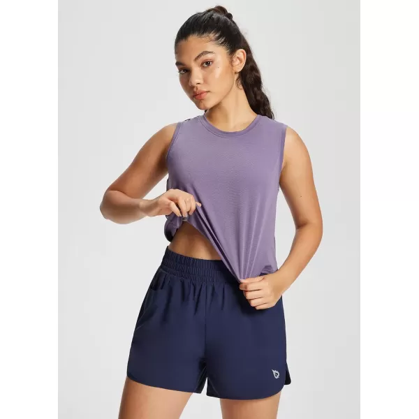 BALEAF Womens Tops Workout Tank Top Crop Tops Cropped Athletic Gym Muscle Shirts Yoga TrendyBpurplesplit Back