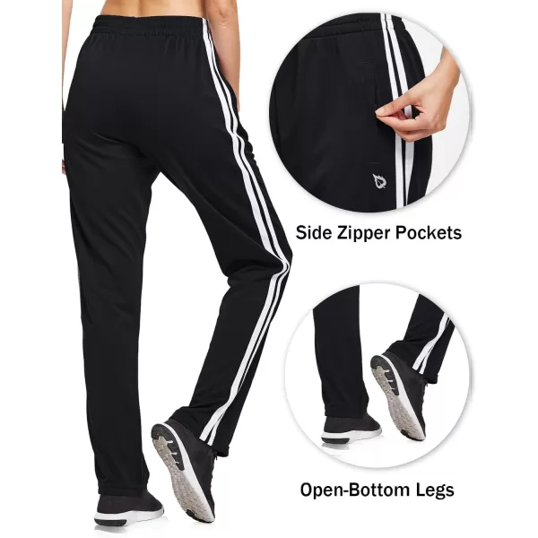 BALEAF Womens Track Pants Athletic Jogging Sweatpants Zipper Pockets WarmUp Sports Running PantsBlackWhite