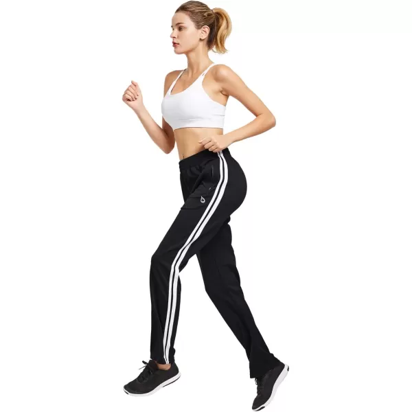 BALEAF Womens Track Pants Athletic Jogging Sweatpants Zipper Pockets WarmUp Sports Running PantsBlackWhite