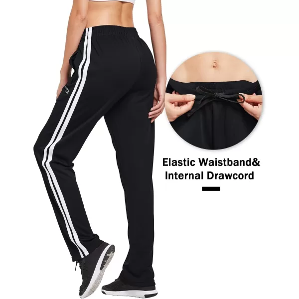 BALEAF Womens Track Pants Athletic Jogging Sweatpants Zipper Pockets WarmUp Sports Running PantsBlackWhite