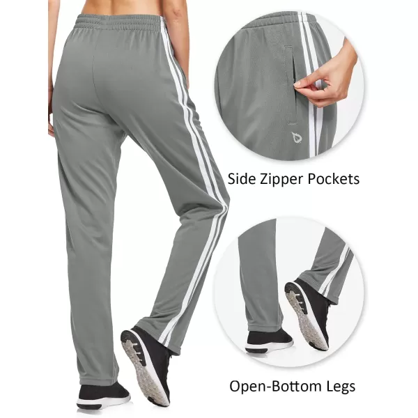 BALEAF Womens Track Pants Athletic Jogging Sweatpants Zipper Pockets WarmUp Sports Running PantsLight GrayWhite