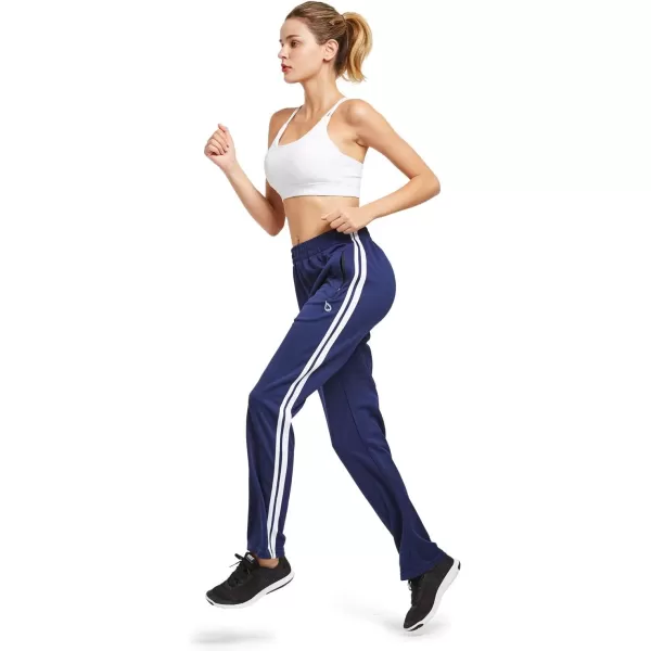 BALEAF Womens Track Pants Athletic Jogging Sweatpants Zipper Pockets WarmUp Sports Running PantsNavyWhite