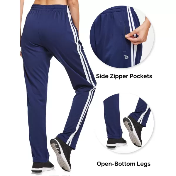 BALEAF Womens Track Pants Athletic Jogging Sweatpants Zipper Pockets WarmUp Sports Running PantsNavyWhite