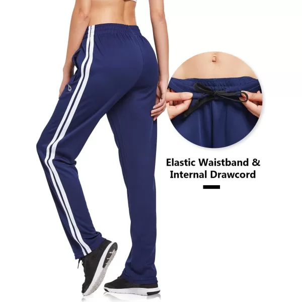 BALEAF Womens Track Pants Athletic Jogging Sweatpants Zipper Pockets WarmUp Sports Running PantsNavyWhite
