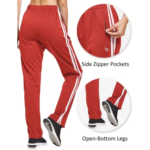 BALEAF Womens Track Pants Athletic Jogging Sweatpants Zipper Pockets WarmUp Sports Running PantsRedWhite