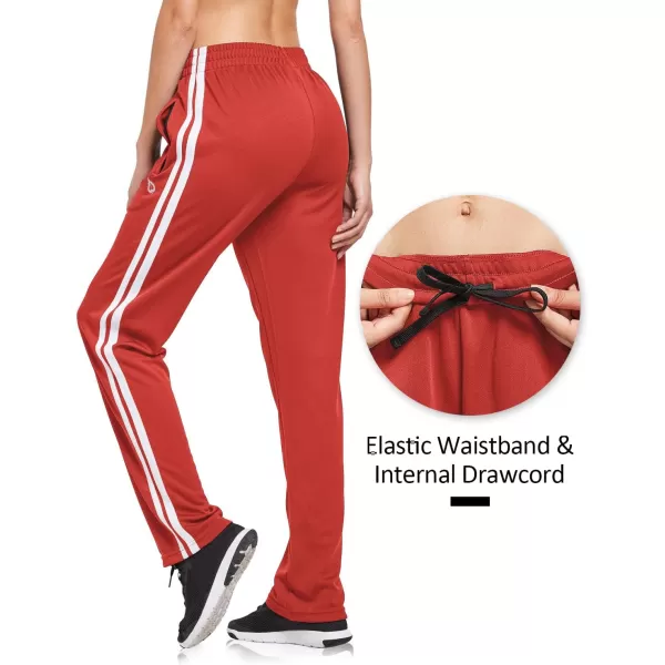 BALEAF Womens Track Pants Athletic Jogging Sweatpants Zipper Pockets WarmUp Sports Running PantsRedWhite