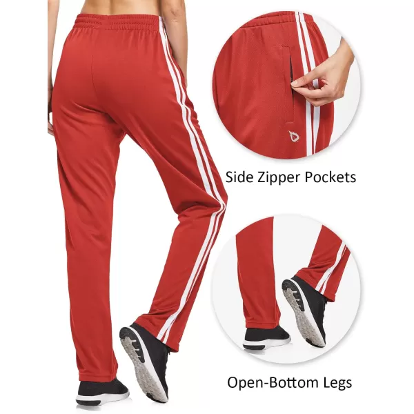 BALEAF Womens Track Pants Athletic Running Sweatpants Zipper Pockets WarmUp Sports Jogging Pants Casual LightweightRedWhite