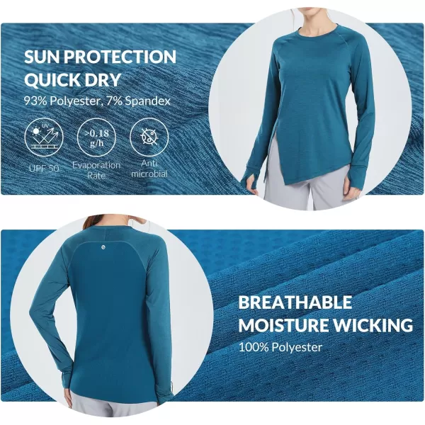 BALEAF Womens UPF 50 Long Sleeve Sun Protection Shirts SPF Hiking Shirts Quick Dry Tie Front Side Slit RunningBlue